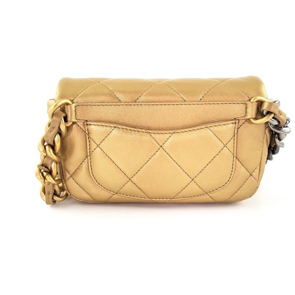 Sold on our website CHANEL 19 2020 Metallic Gold Goatskin Quilted Waist Belt Bag - Picture 7 of 13